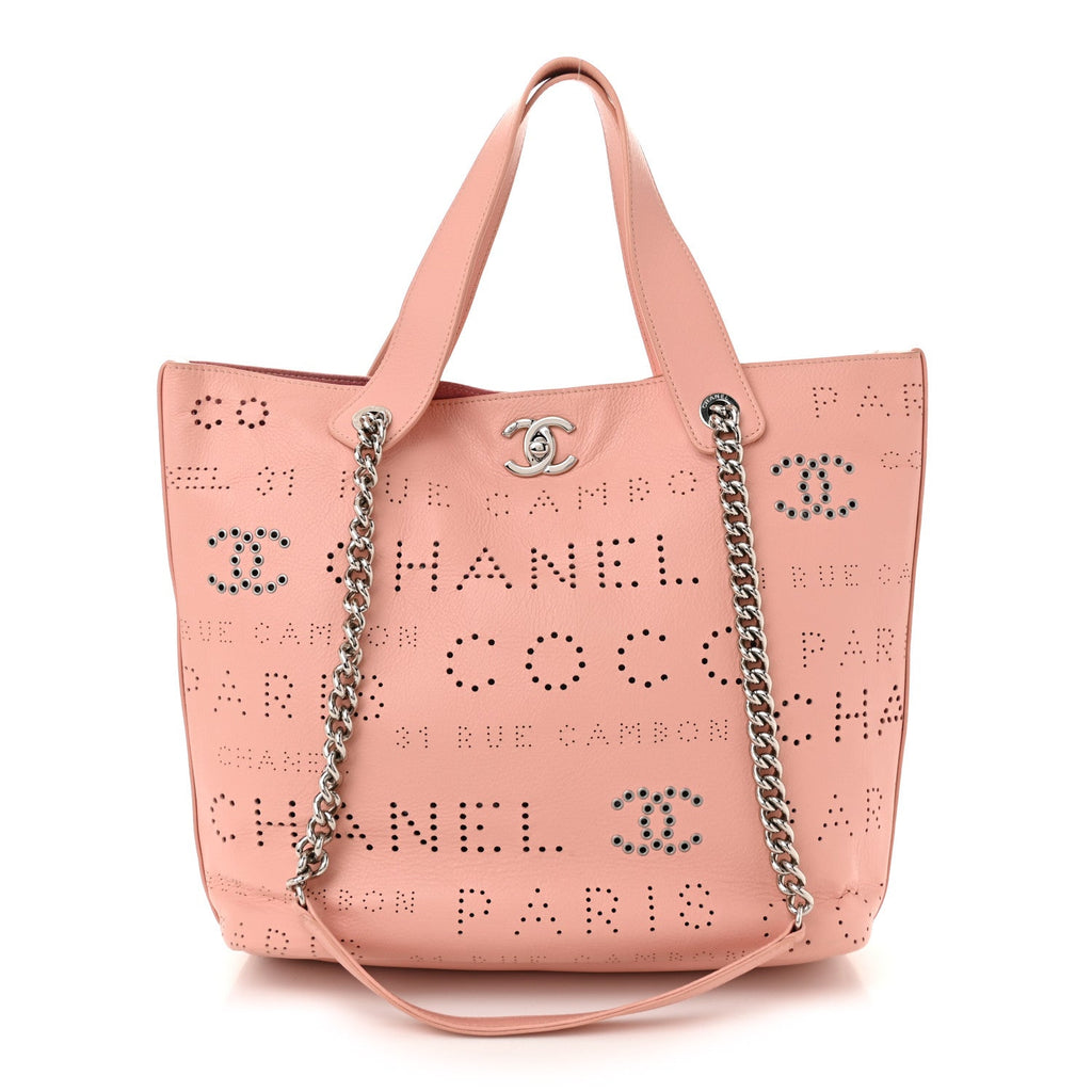 Calfskin Tweed Small Logo Eyelets Shopping Tote Pink