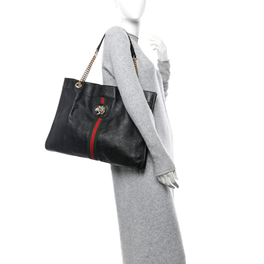 Calfskin Maxi Rajah Chain Tote Black