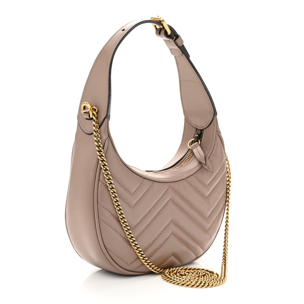 Calfskin Matelasse Chevron Mini GG Marmont Half Moon Hobo Porcelain Rose