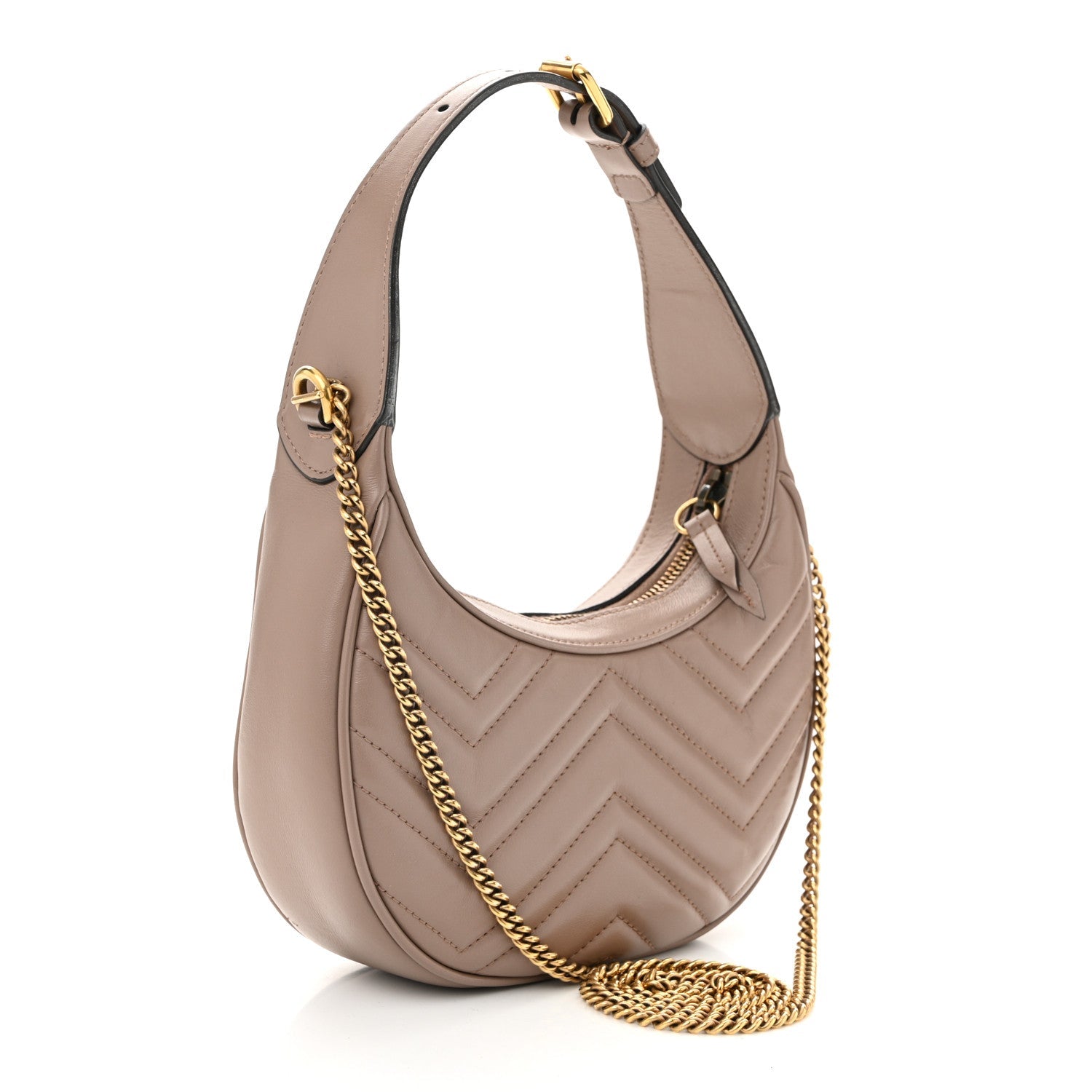 Calfskin Matelasse Chevron Mini GG Marmont Half Moon Hobo Porcelain Rose