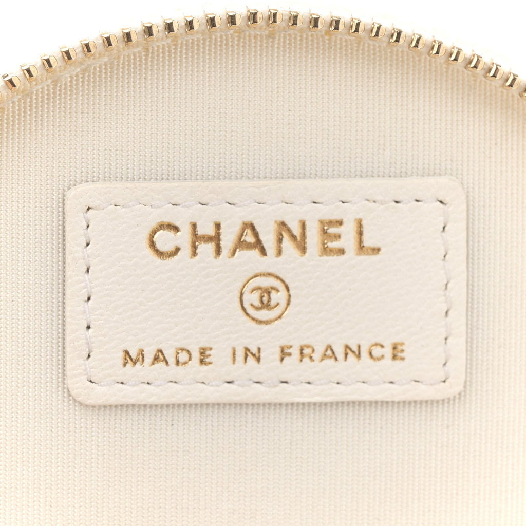 Lambskin Quilted Round Small Vanity Case With Chain White Black