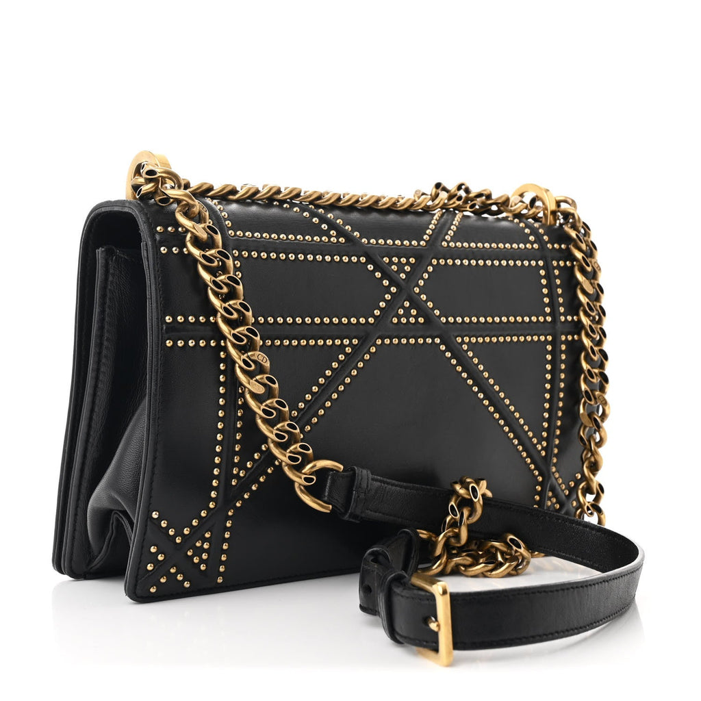 Lambskin Studded Medium Diorama Flap Bag Black
