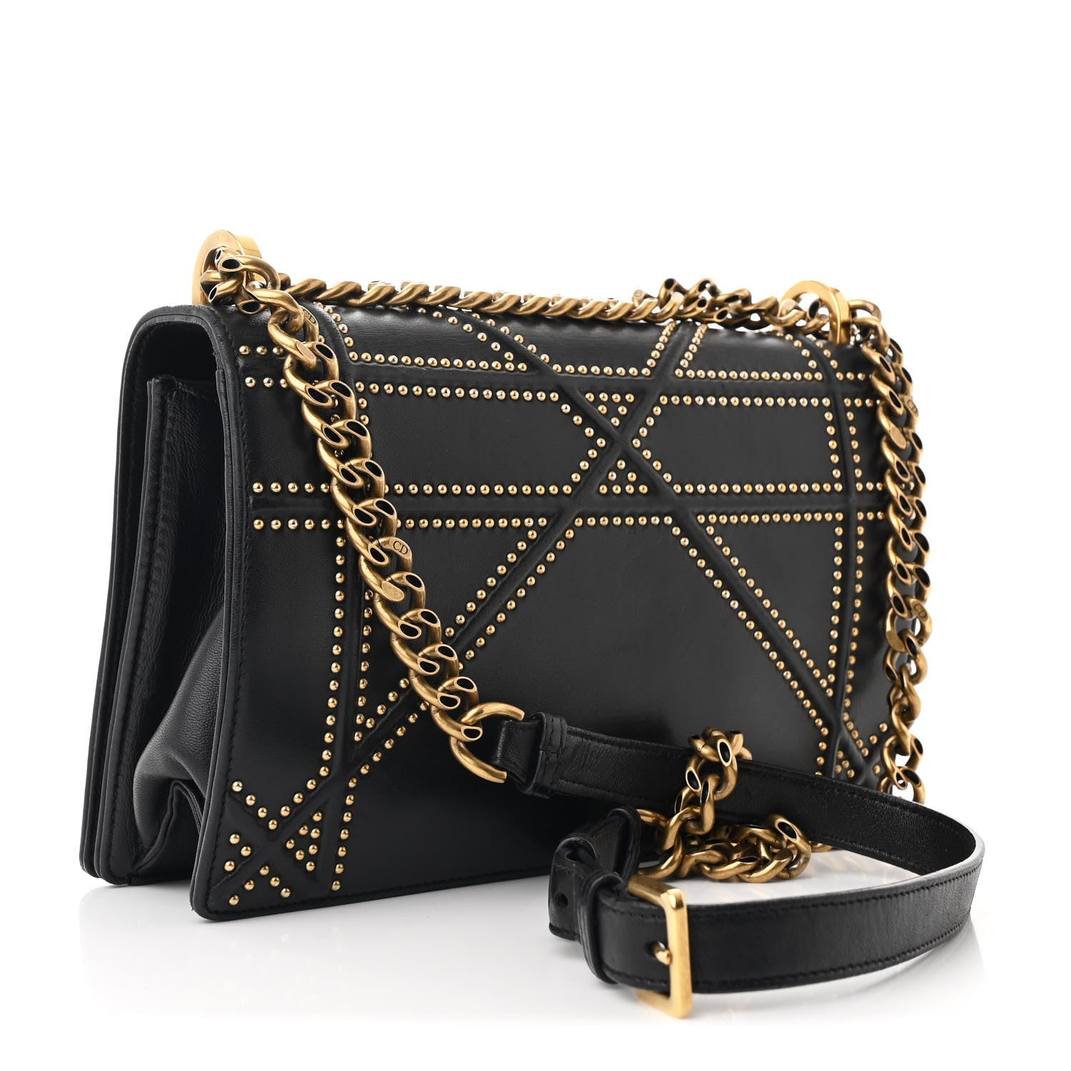 Lambskin Studded Medium Diorama Flap Bag Black