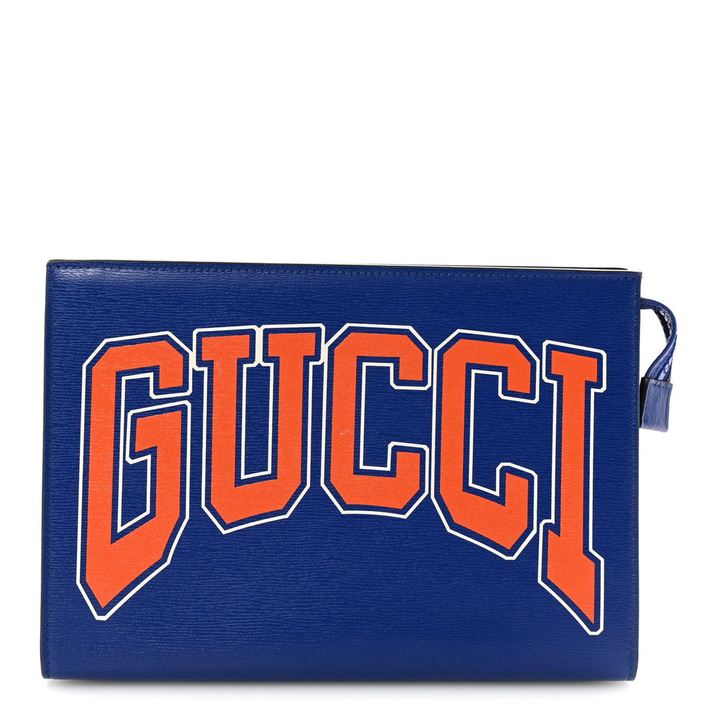 New Shanghai Calfskin Interlocking G Logo Wristlet Pouch Cobalt Blue Orange