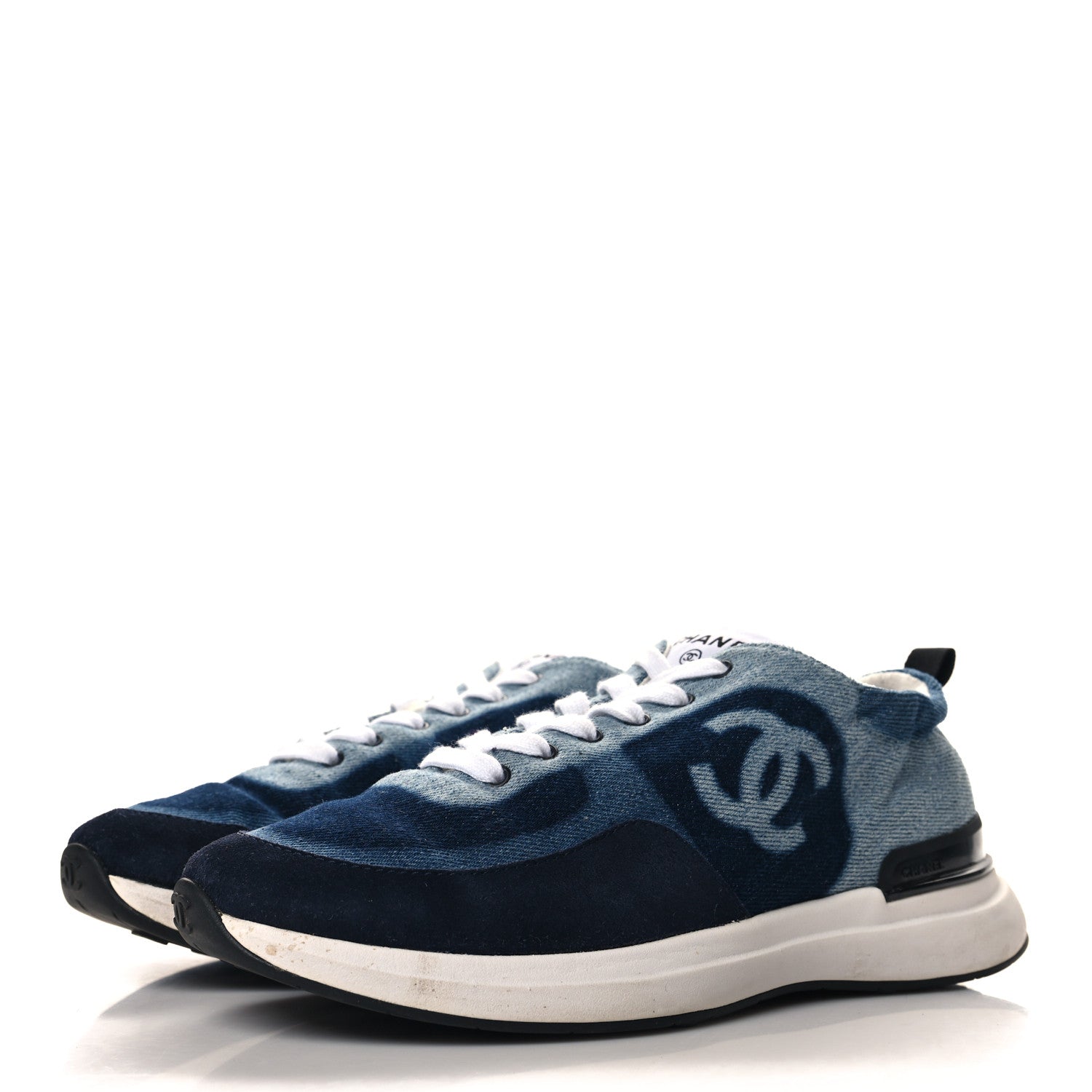 Denim Suede Calfskin Womens CC Sneakers 38.5 Dark Blue
