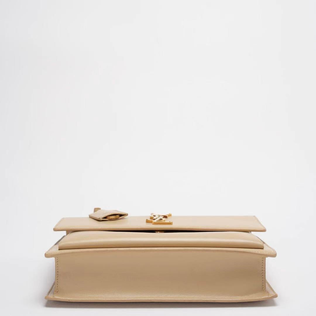 Saint Laurent Sunset Bag Medium Calfskin Monogram Beige with Gold Hardware