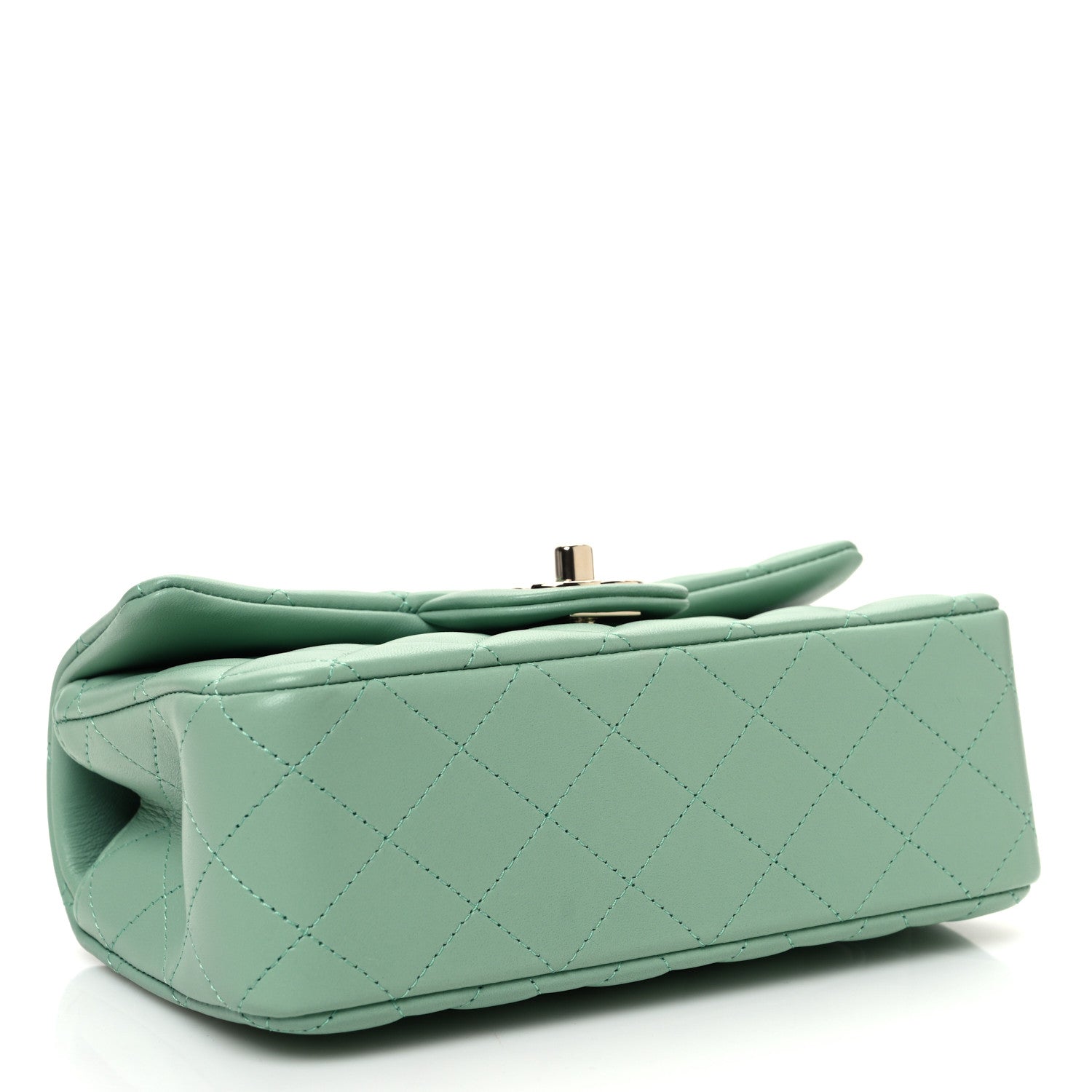 Lambskin Quilted Mini Top Handle Rectangular Flap Light Green