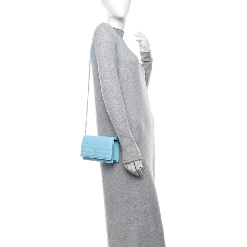 Lambskin Quilted Lola Clutch On Chain Cool Sky Blue