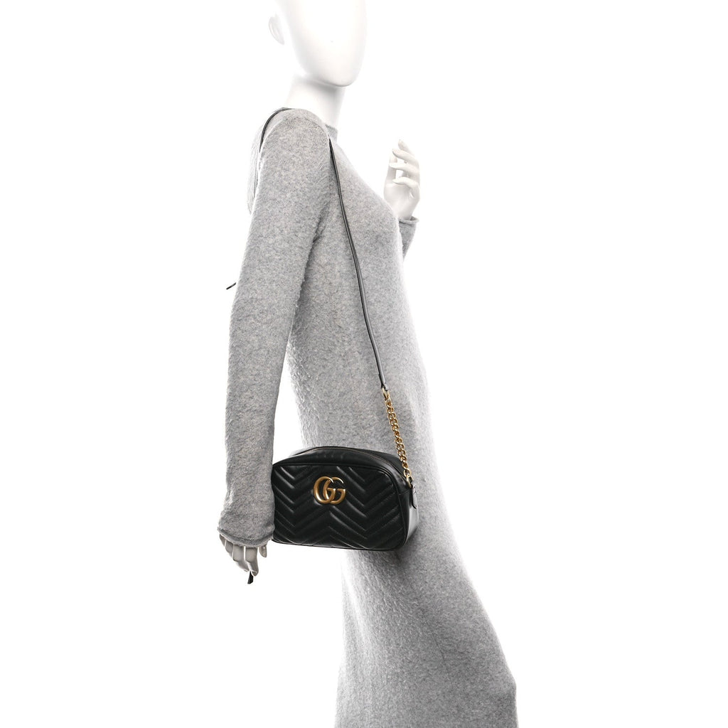 Calfskin Matelasse Small GG Marmont Chain Shoulder Bag Black