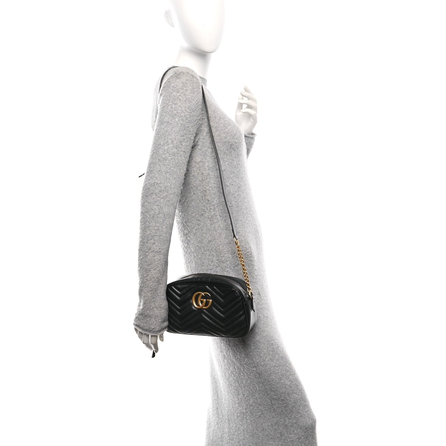 Calfskin Matelasse Small GG Marmont Chain Shoulder Bag Black