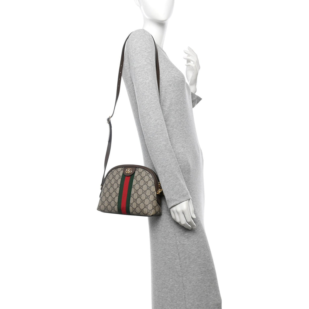 GG Supreme Monogram Textured Dollar Calfskin Web Small Ophidia Dome Shoulder Bag Beige Ebony New Acero