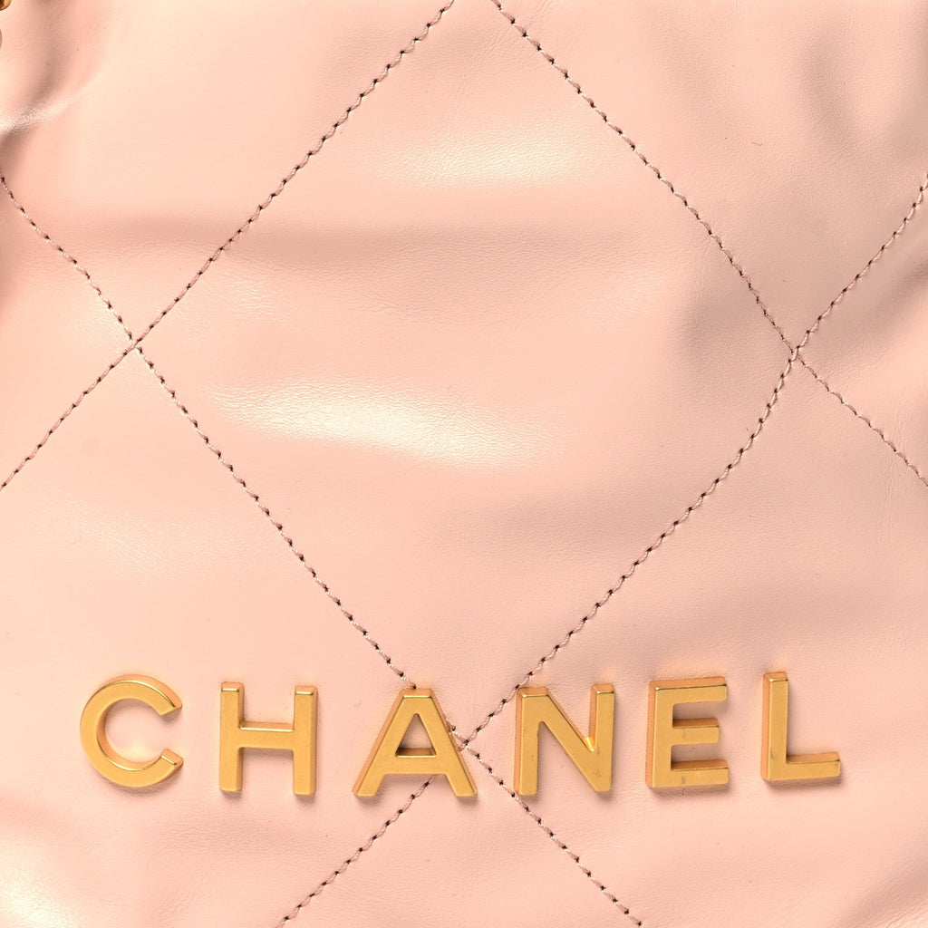 Shiny Calfskin Quilted Mini Chanel 22 Light Pink