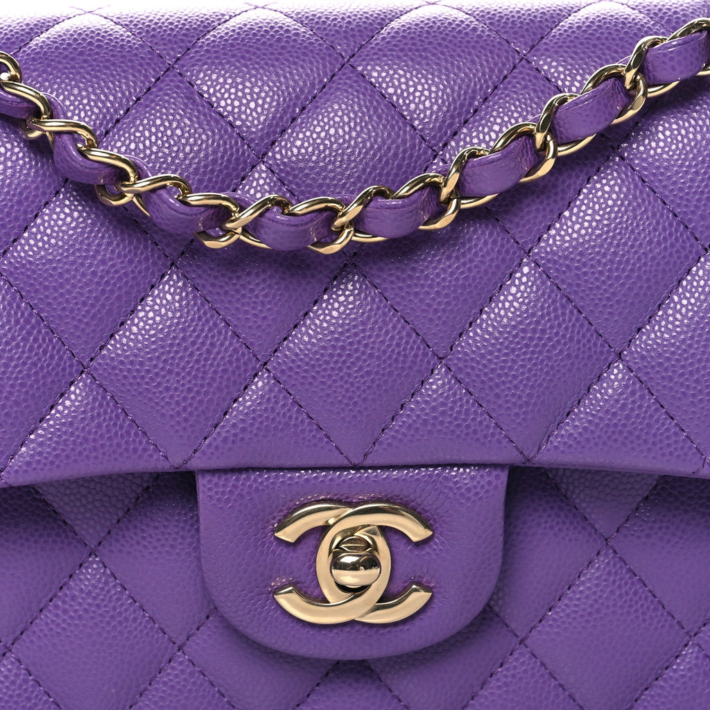 Caviar Quilted Small Double Flap Purple