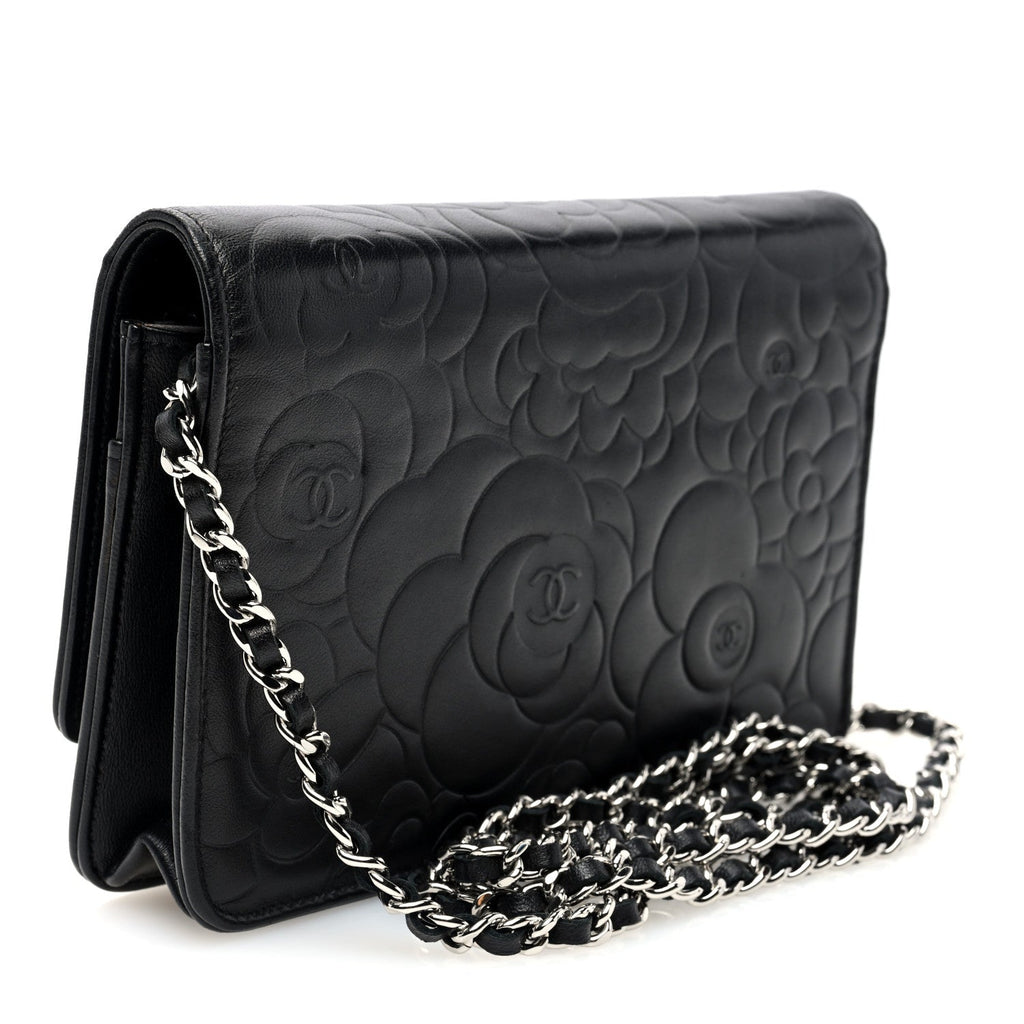 Lambskin Camellia Embossed Wallet on Chain WOC