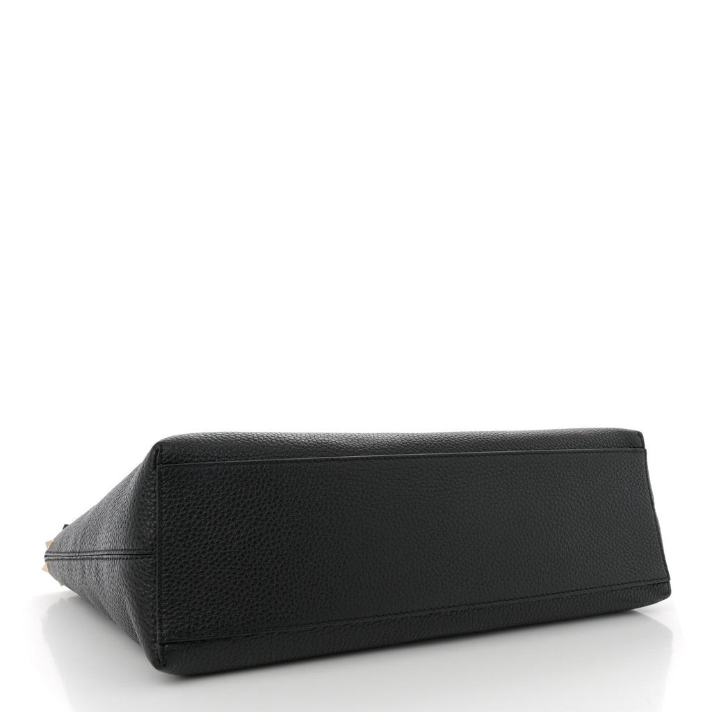 Grained Calfskin Rockstud Shoulder Tote Black