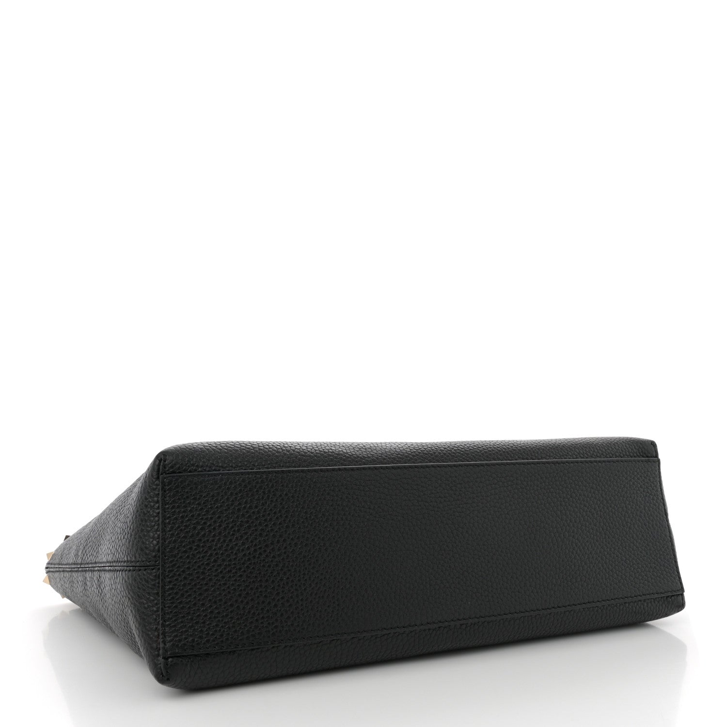 Grained Calfskin Rockstud Shoulder Tote Black