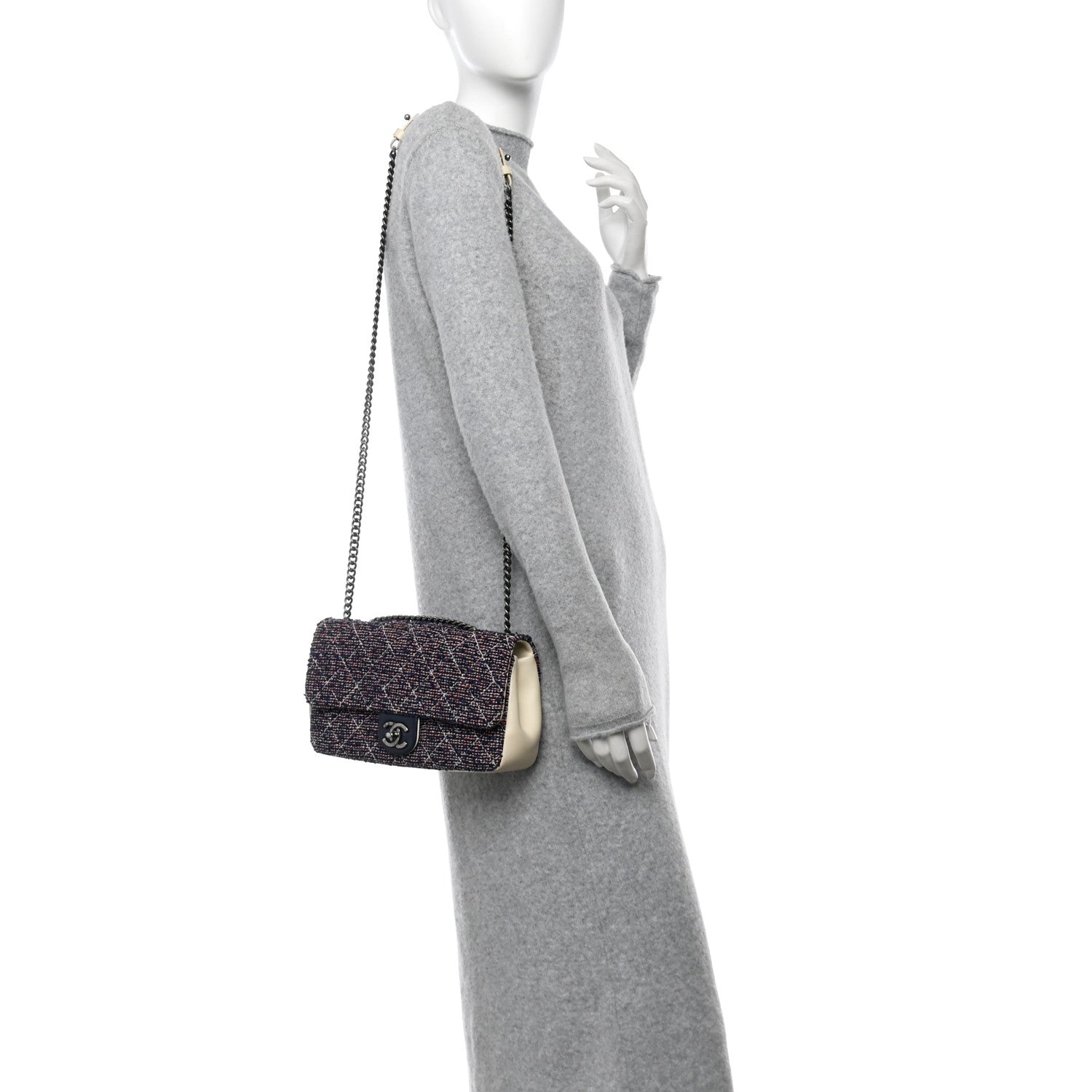 Tweed Quilted Medium Single Flap Blue Multicolor