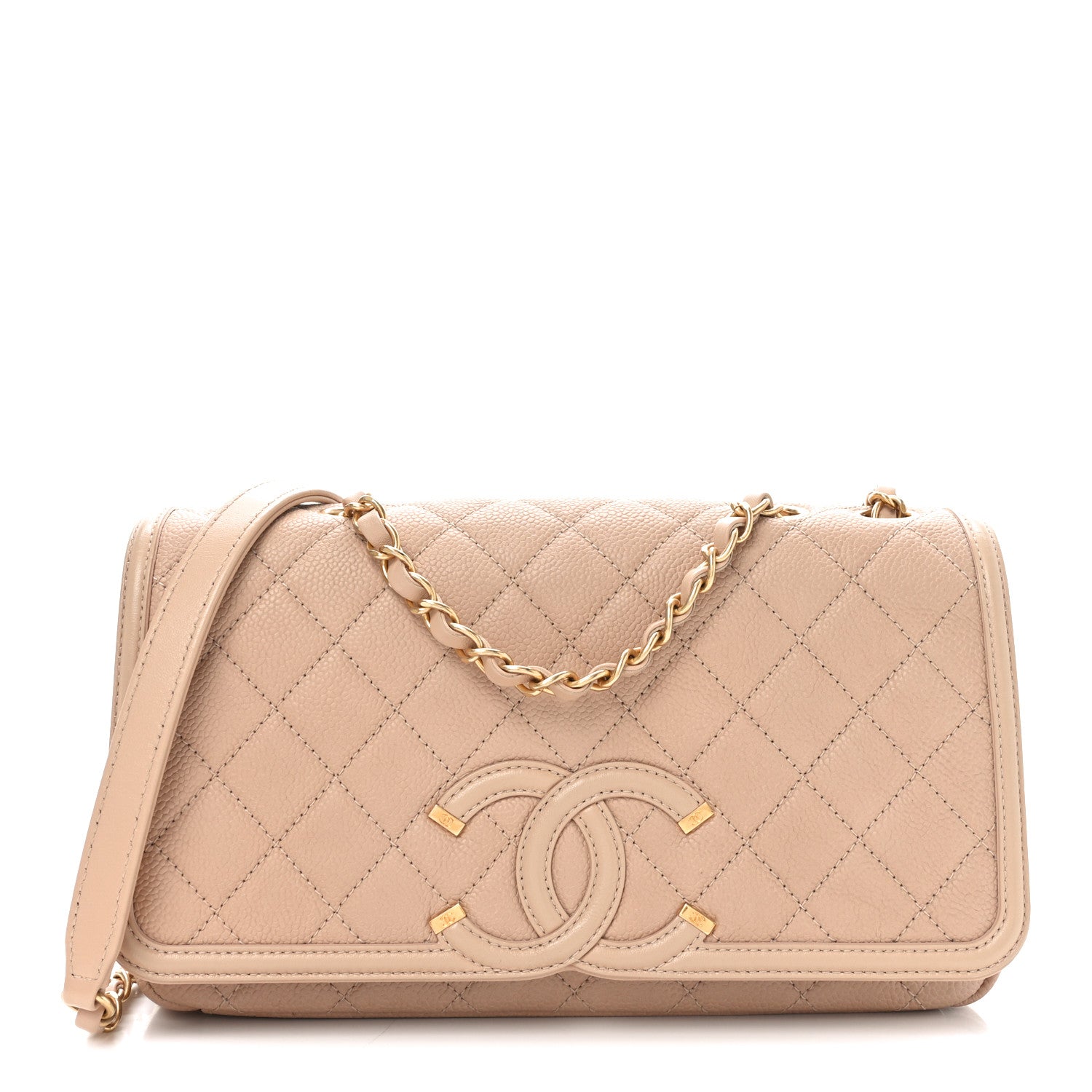 Caviar Quilted Medium CC Filigree Flap Beige