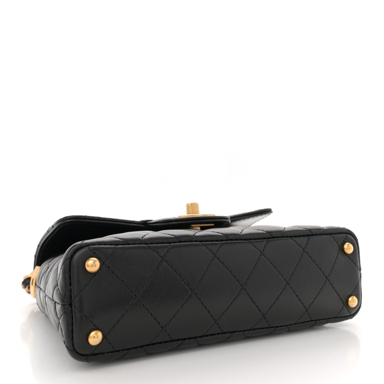 Lambskin Quilted Small Flap Top Handle Bag Black