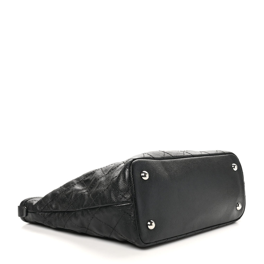 Grained Calfskin Quilted Small Daily Shopping Tote Black