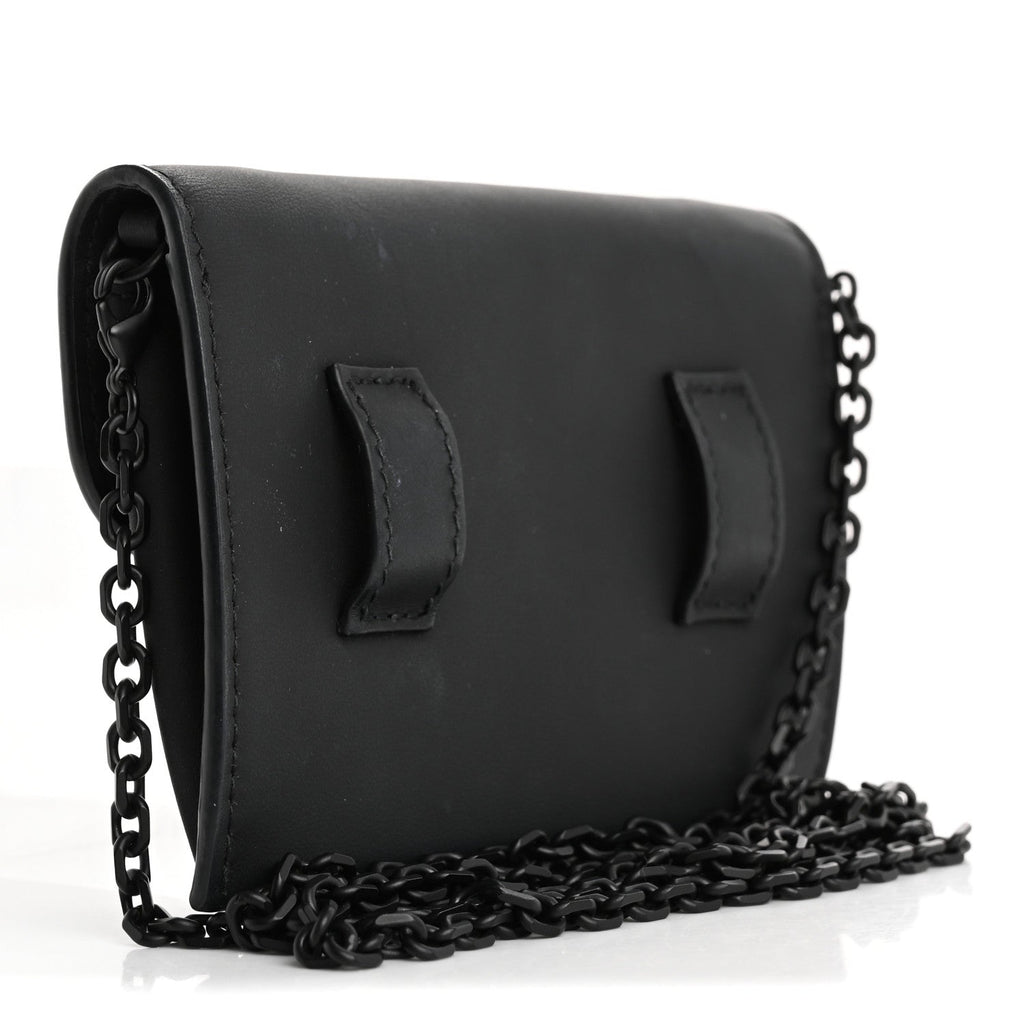 Ultra Matte Calfskin Nano Saddle Chain Pouch Black