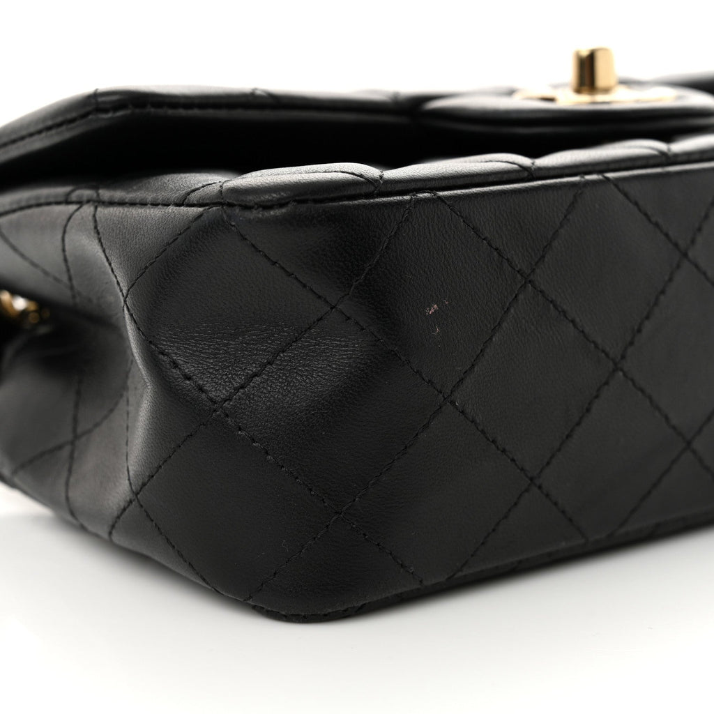 Lambskin Quilted Mini Rectangular Flap Black