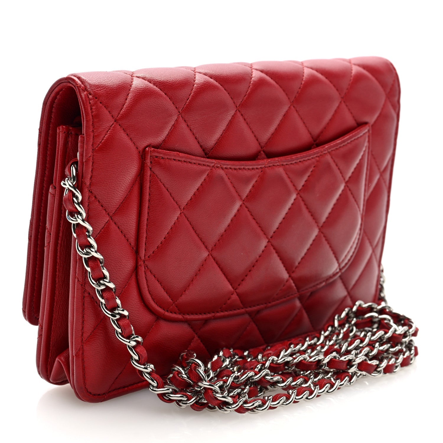 Lambskin Quilted Wallet On Chain WOC Red
