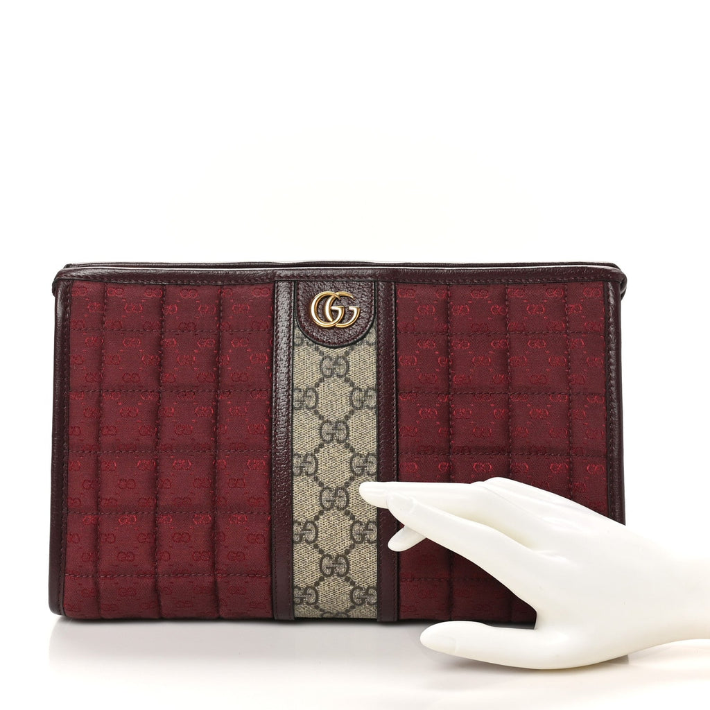 Monogram GG Mignon Textured Dollar Calfskin GG Supreme Monogram Quilted Mini GG Pouch Burgundy Beige Ebony
