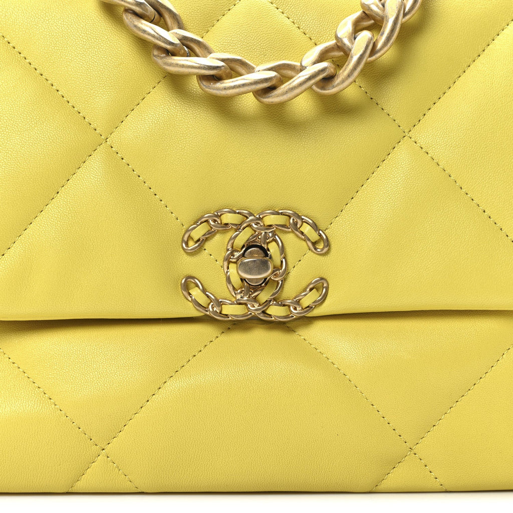 Lambskin Quilted Large Chanel 19 Flap Yellow