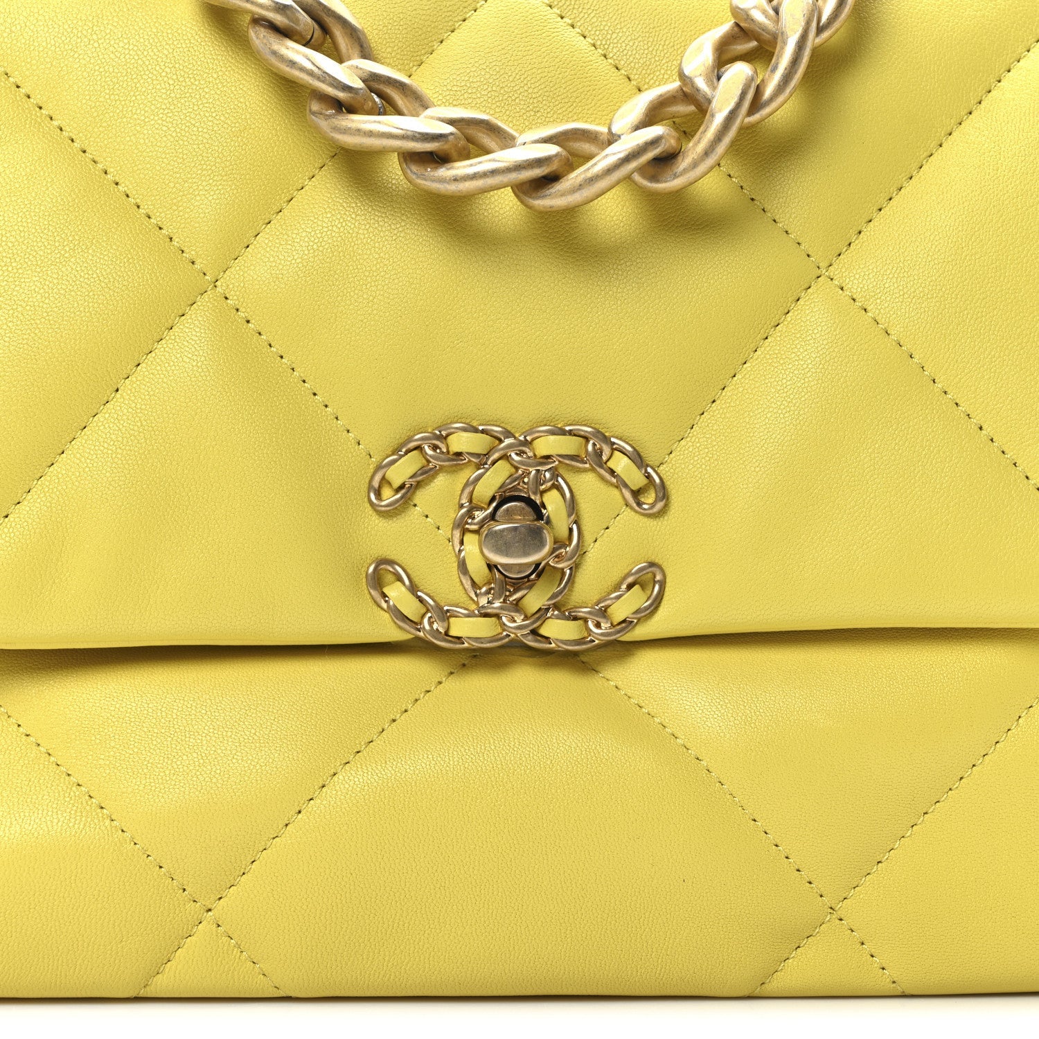 Lambskin Quilted Large Chanel 19 Flap Yellow