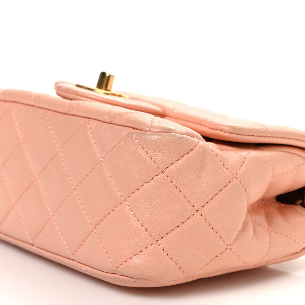 Lambskin Quilted Mini Pearl Crush Flap Light Orange