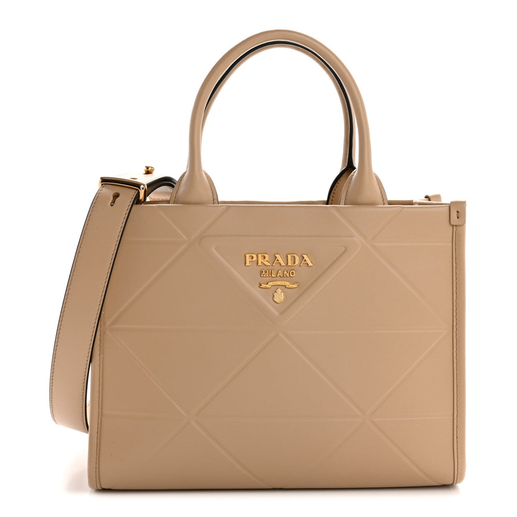 Soft Calfskin Triangolo Symbole Embossed Mini Tote Sabbia