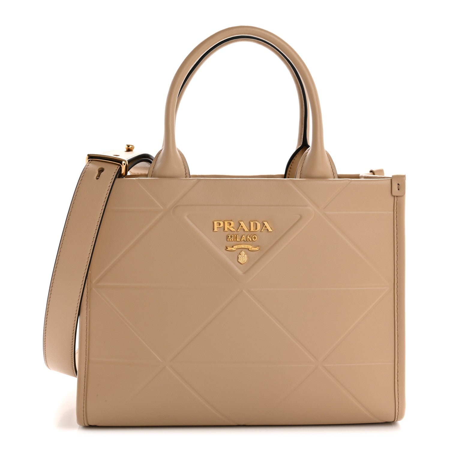 Soft Calfskin Triangolo Symbole Embossed Mini Tote Sabbia