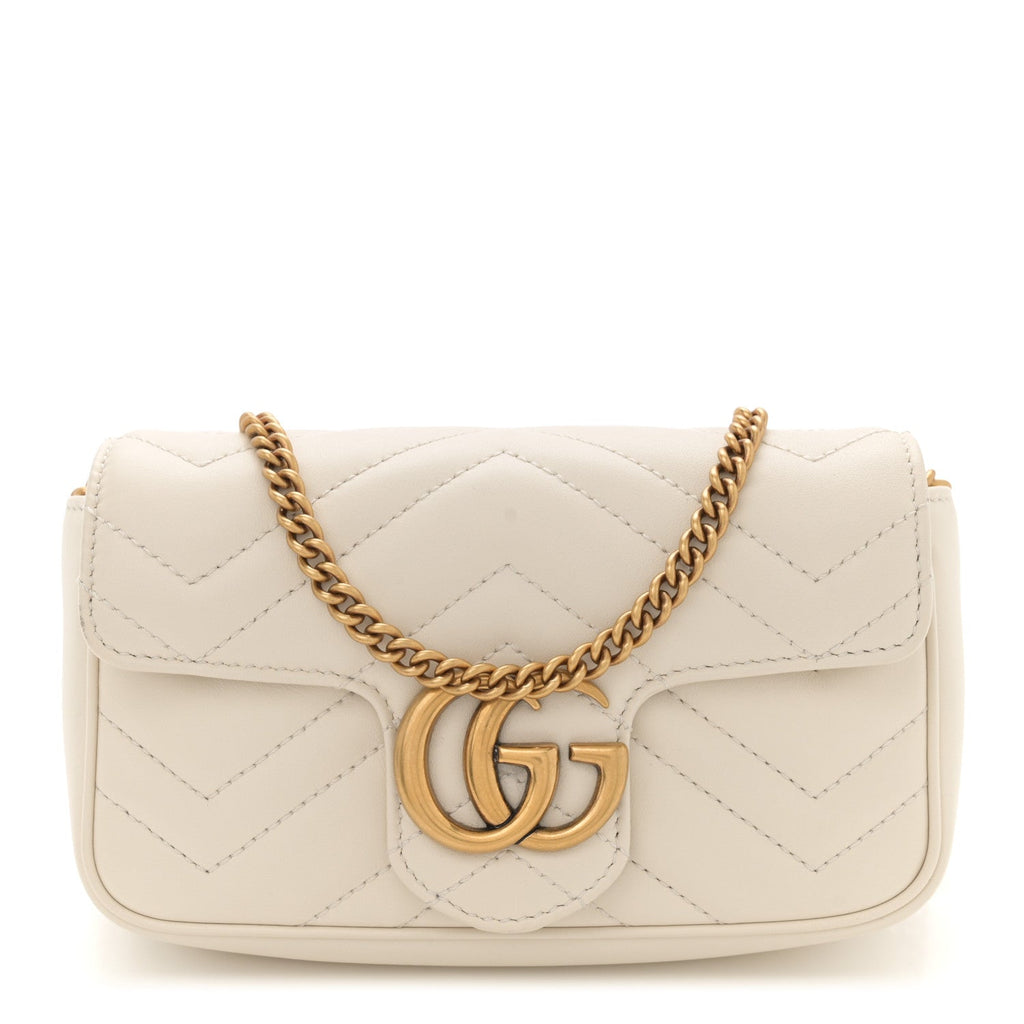 Calfskin Matelasse Super Mini GG Marmont Shoulder Bag White