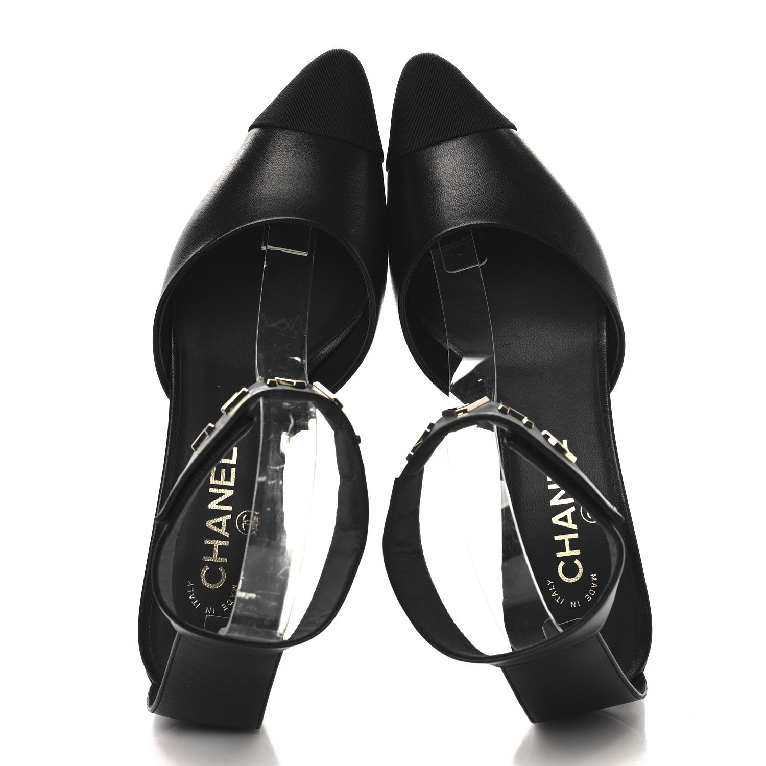 Lambskin Grosgrain Cap Toe Logo Ankle Strap Pumps 39 Black