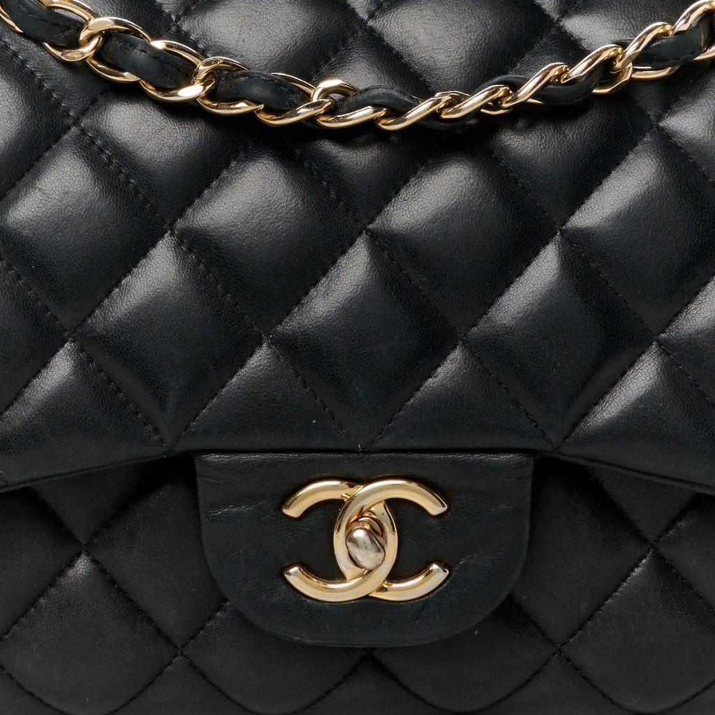 Lambskin Quilted Jumbo Double Flap Black