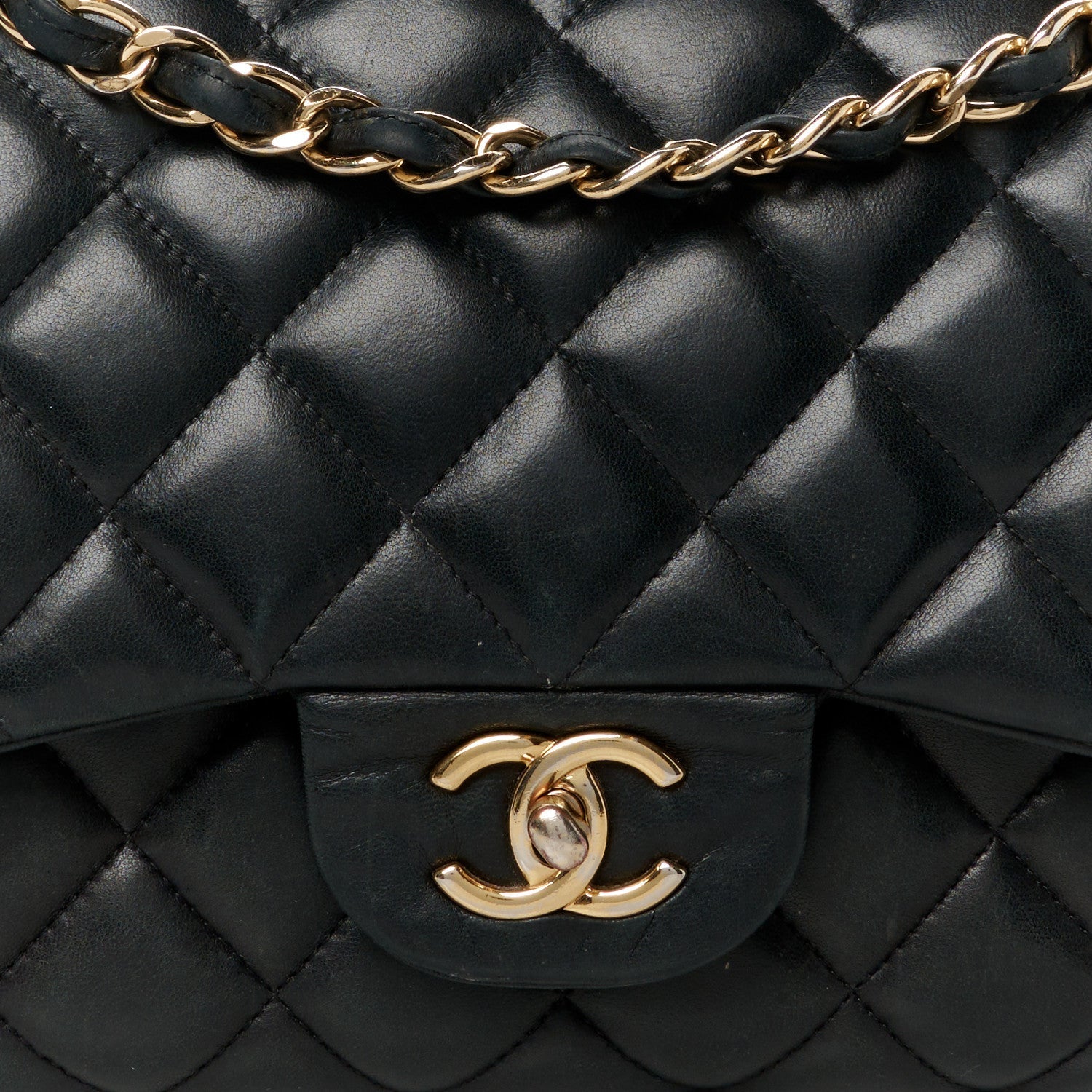 Lambskin Quilted Jumbo Double Flap Black