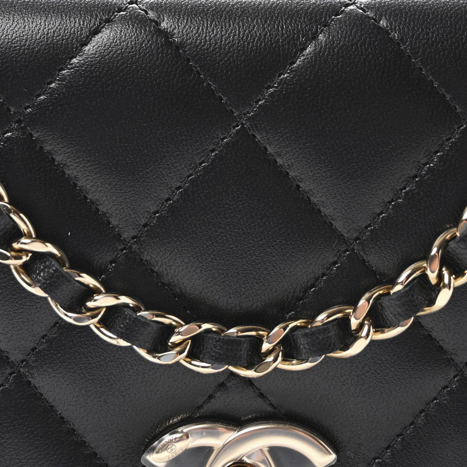 Lambskin Quilted Trendy CC Wallet On Chain WOC Black