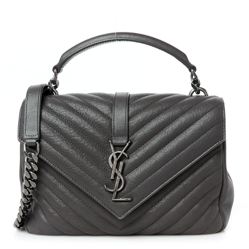 Sheepskin Matelasse Chevron Monogram Medium College Bag Asphalt