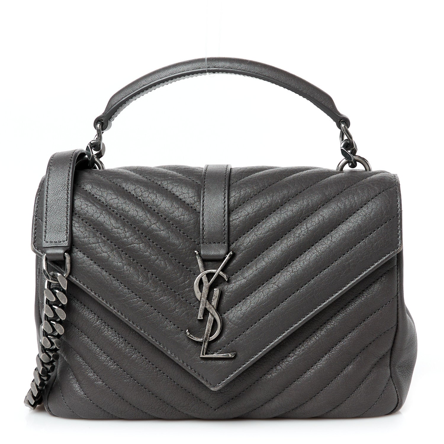 Sheepskin Matelasse Chevron Monogram Medium College Bag Asphalt