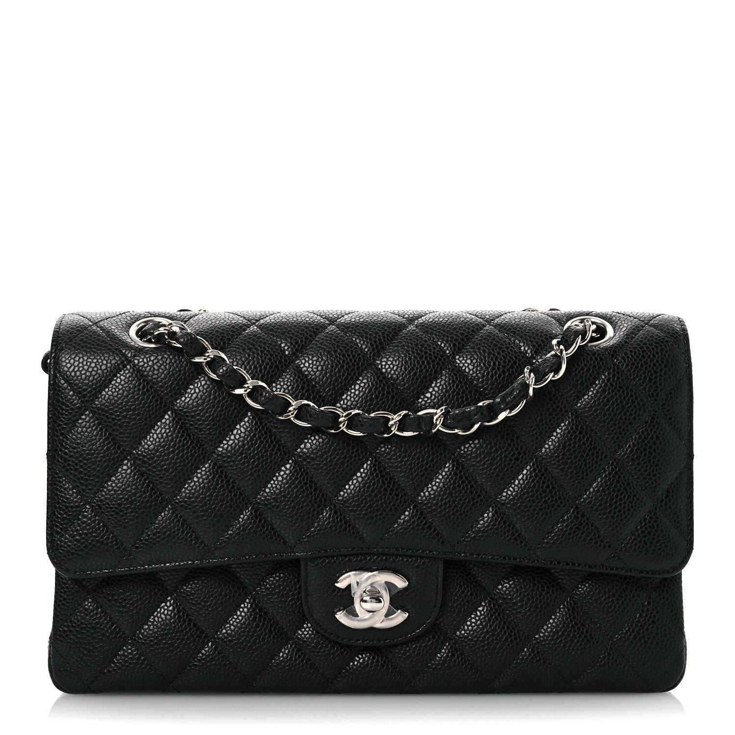Caviar Quilted Medium Double Flap Black