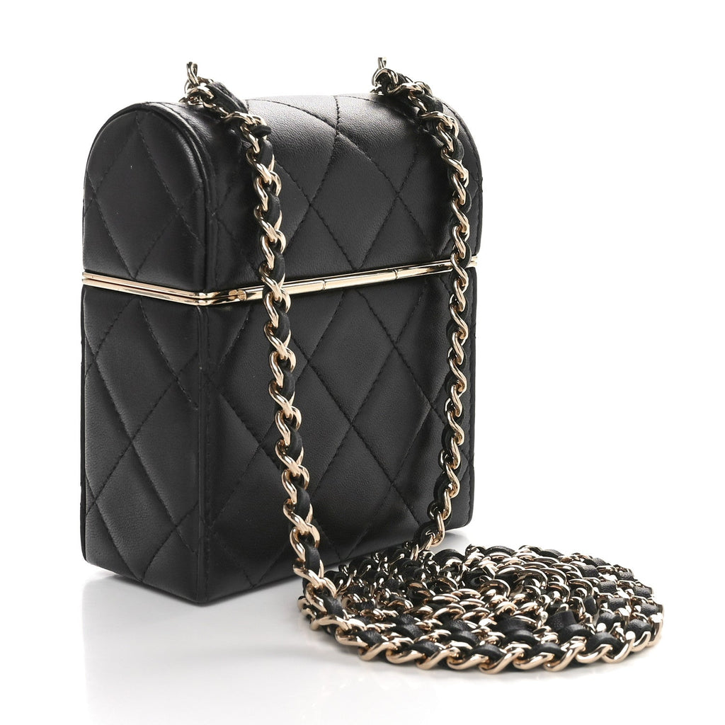 Lambskin Quilted Small Box With Chain Black