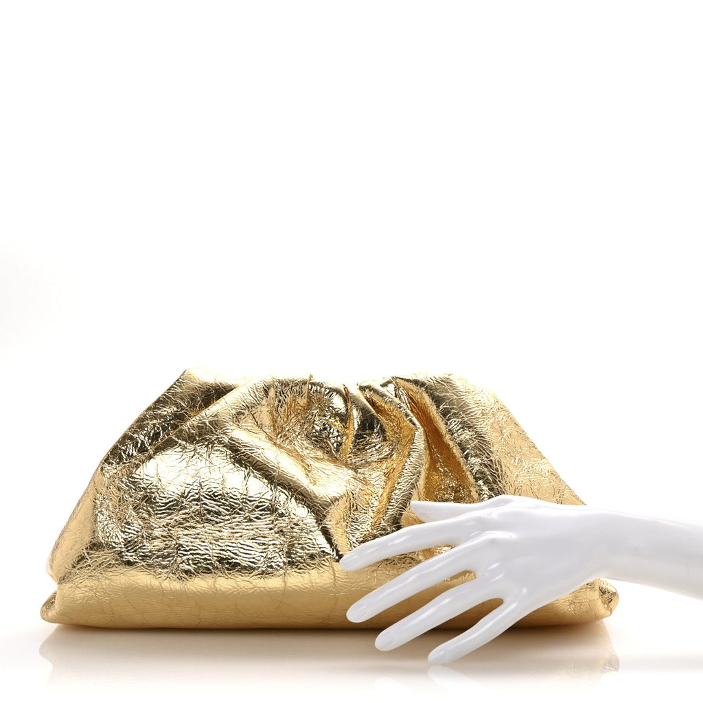 Metallic Crinkled Lambskin The Pouch Oversized Clutch Oro