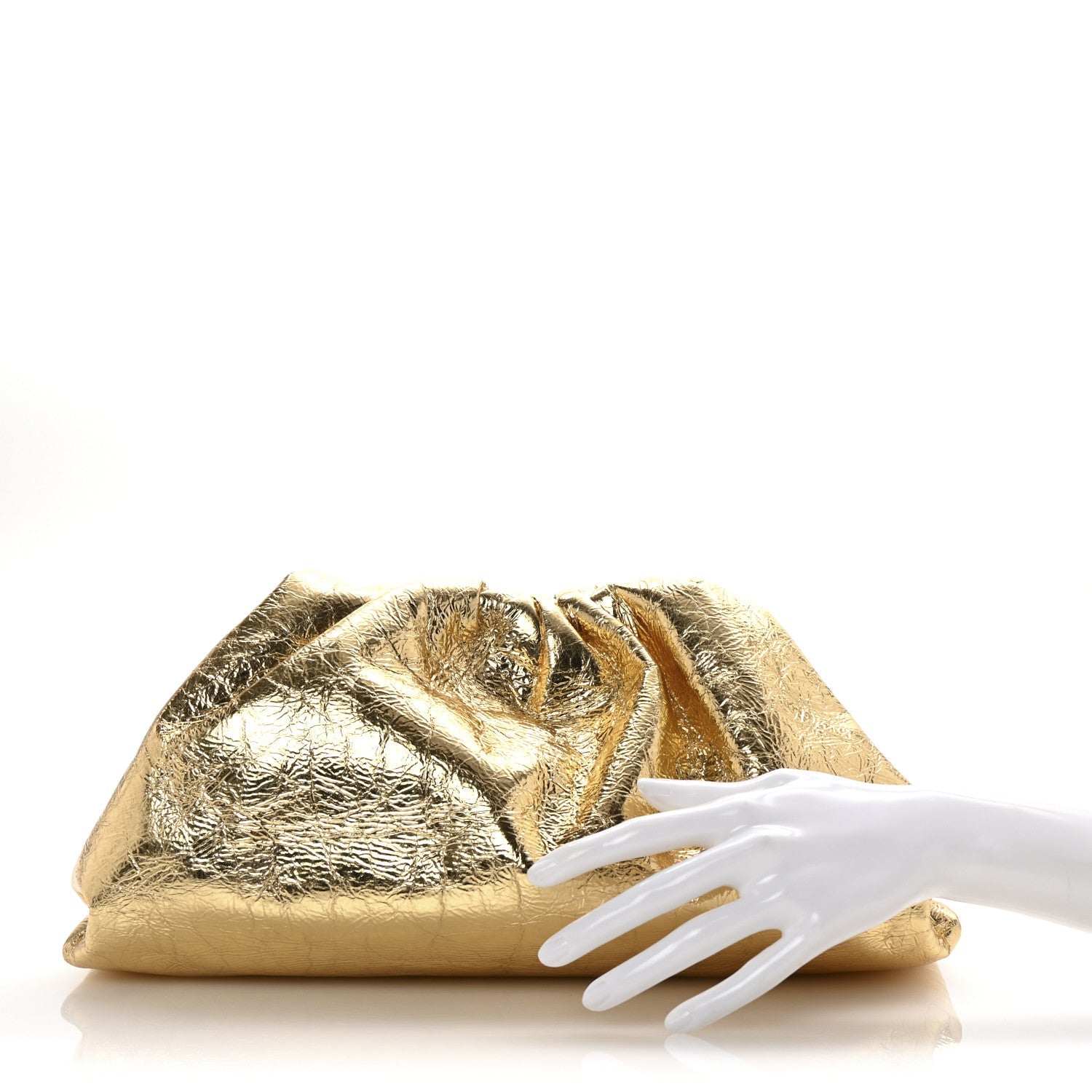 Metallic Crinkled Lambskin The Pouch Oversized Clutch Oro