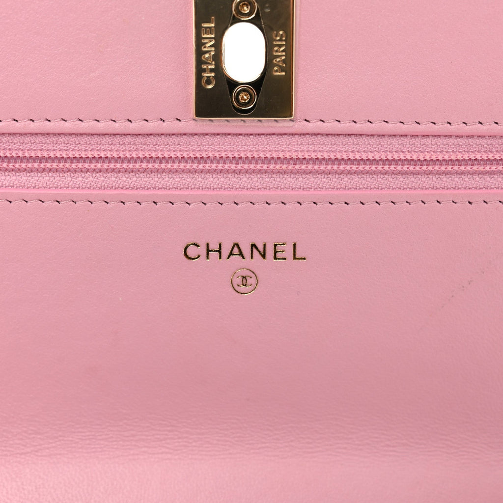 Lambskin Quilted Trendy CC Wallet On Chain WOC Pink