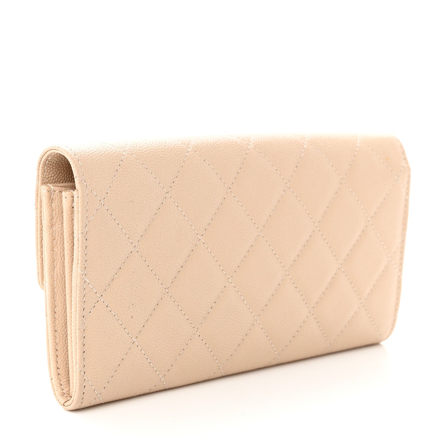 Caviar Quilted Large Golden Class Gusset Flap Wallet Beige