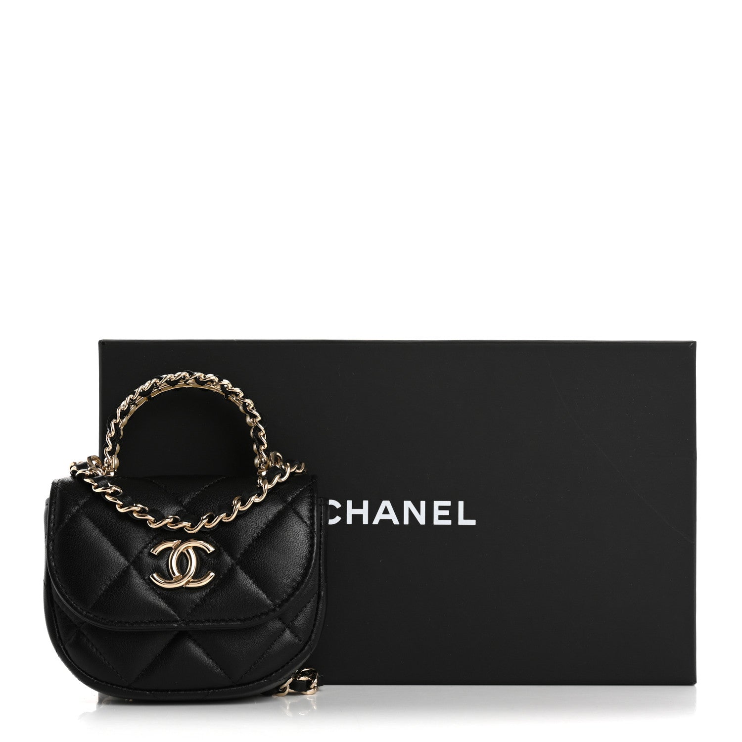 Lambskin Quilted Pearl Top Handle Clutch With Chain Black