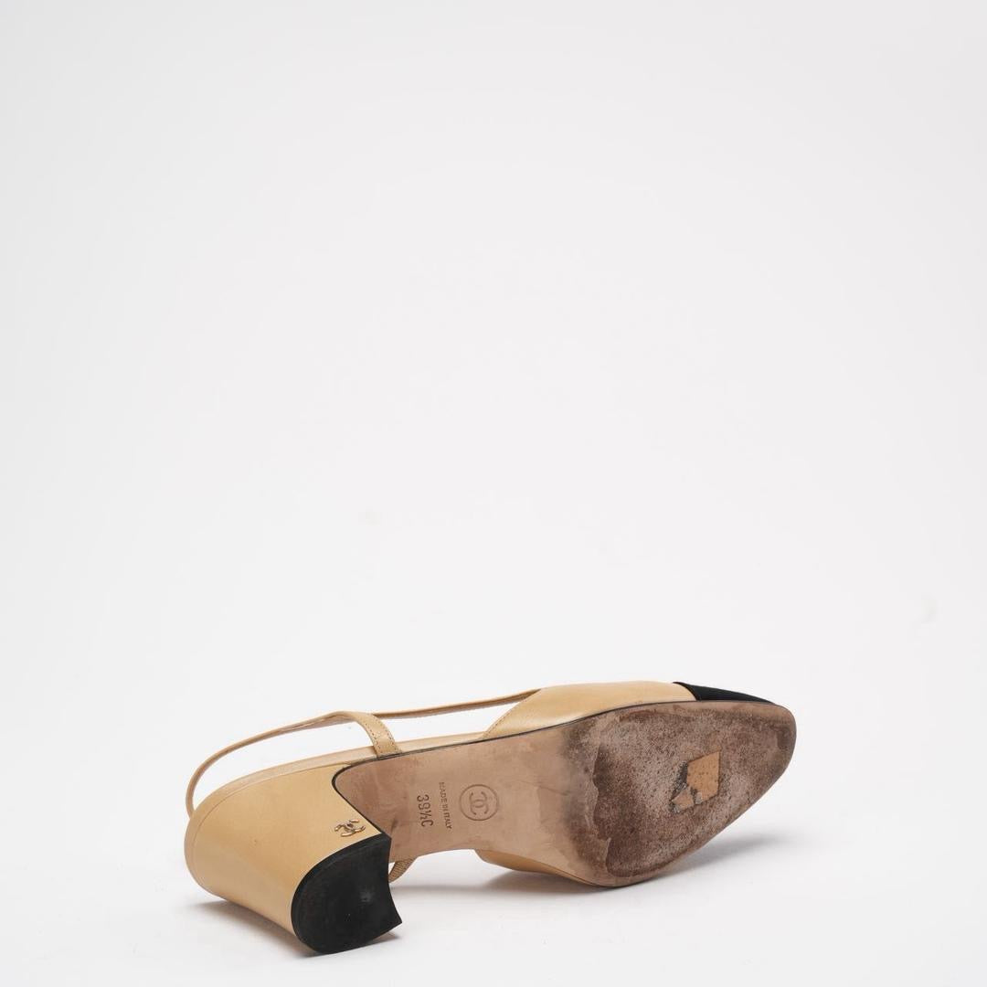 Chanel Black / Beige Cap Toe Slingback 39.5