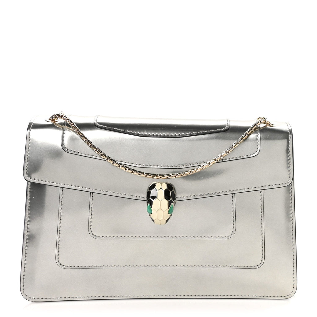 Metallic Calfskin Serpenti Forever Shoulder Bag Silver