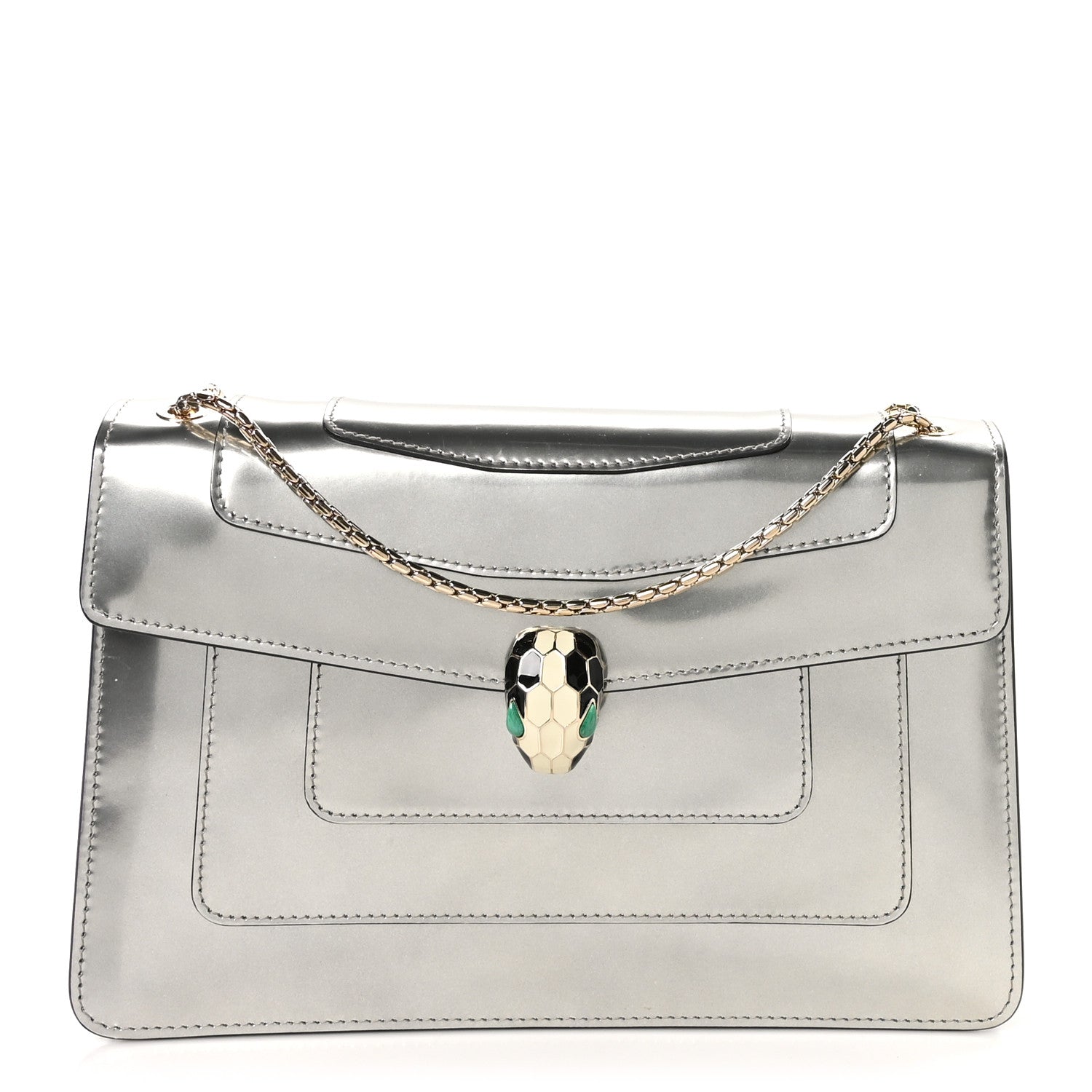 Metallic Calfskin Serpenti Forever Shoulder Bag Silver
